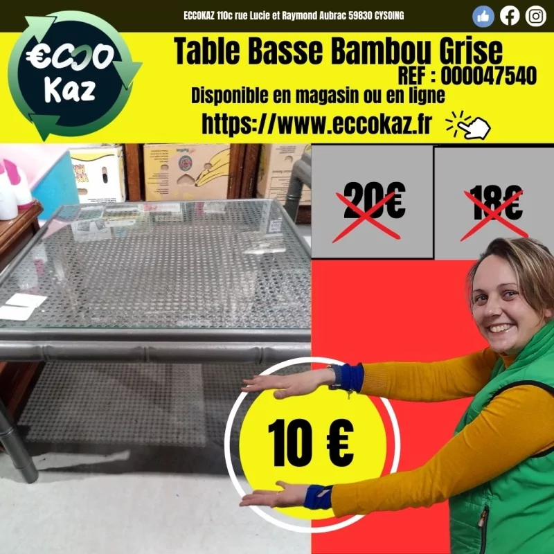 TABLE BASSE BAMBOU GRISE