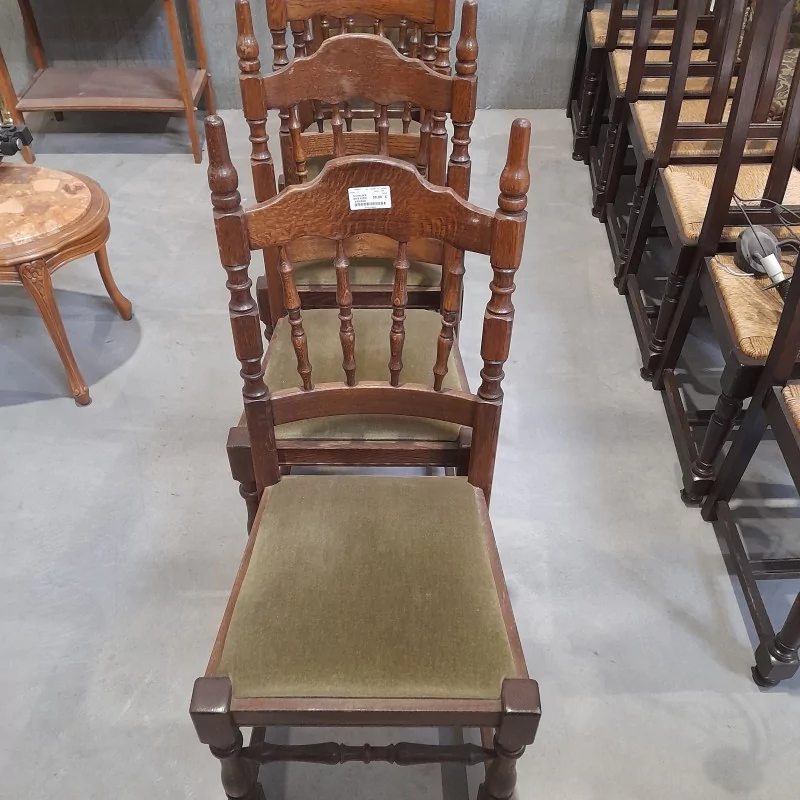 6 CHAISES BOIS AVEC ASSISES VERTE